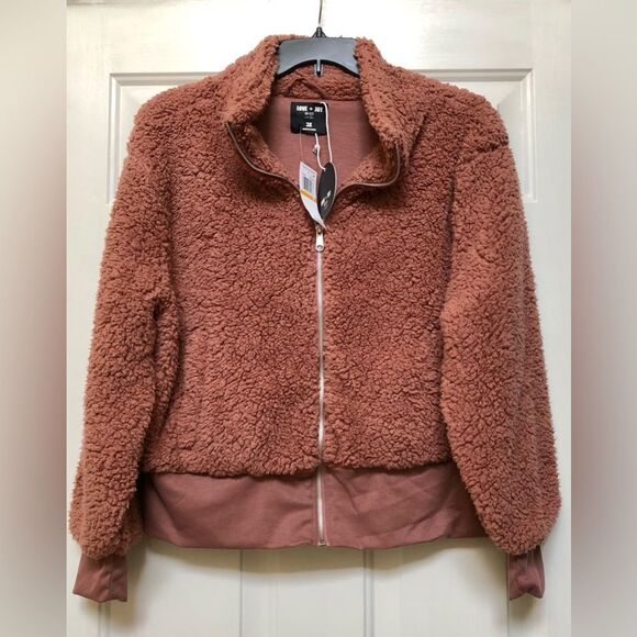 LOVE + JOY JACKET WOMEN'S PLUS SIZE 3X FULL ZIPPER SHORT BROWN TEDDY - Picture 1 of 9